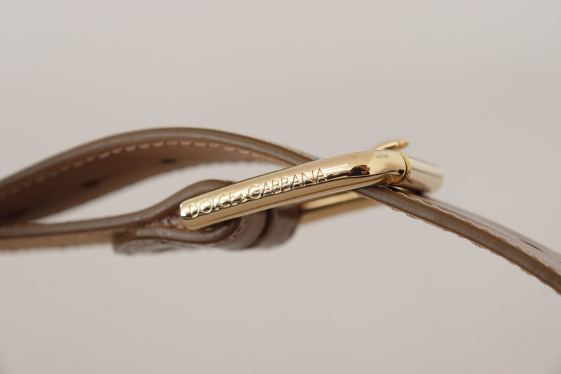 Dolce & Gabbana Elegant Bronze Leather Belt with Logo Women's Buckle