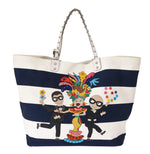 Dolce & Gabbana Chic Striped Beatrice Tote Women's Handbag