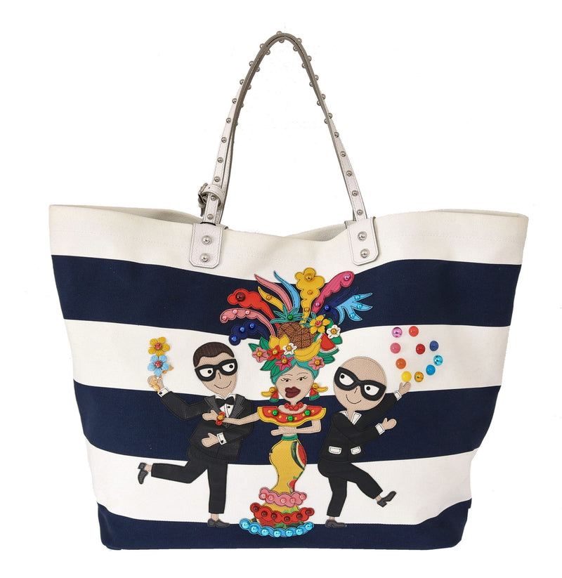 Dolce & Gabbana Chic Striped Beatrice Tote Women's Handbag