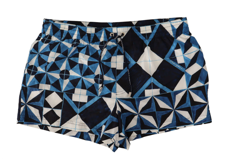 Dolce & Gabbana Blue Majolica Print Polyester Men's Swimwear