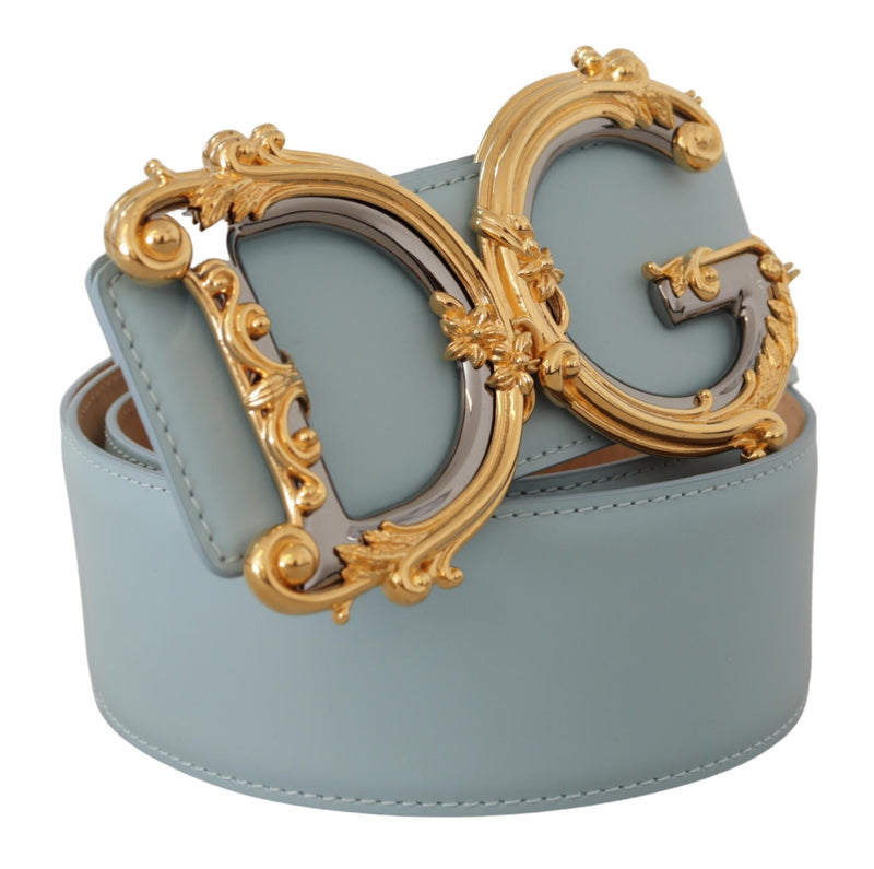 Dolce & Gabbana Elegant Blue Leather Belt with Logo Women's Buckle