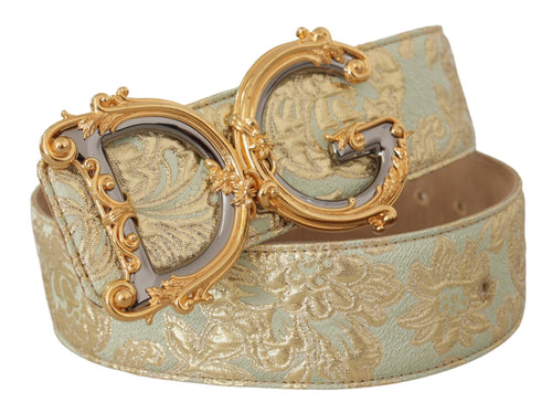 Dolce & Gabbana Engraved Buckle Leather Belt - Green &amp; Women's Gold
