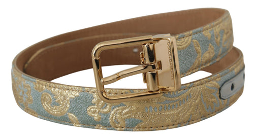 Dolce & Gabbana Elegant Light Blue Leather Belt with Gold Women's Buckle
