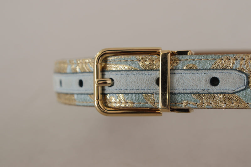 Dolce & Gabbana Elegant Light Blue Leather Belt with Gold Women's Buckle