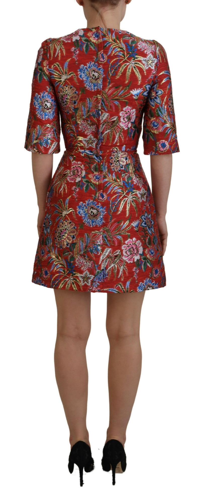 Dolce & Gabbana Red Floral Jacquard A-line Mini Women's Dress