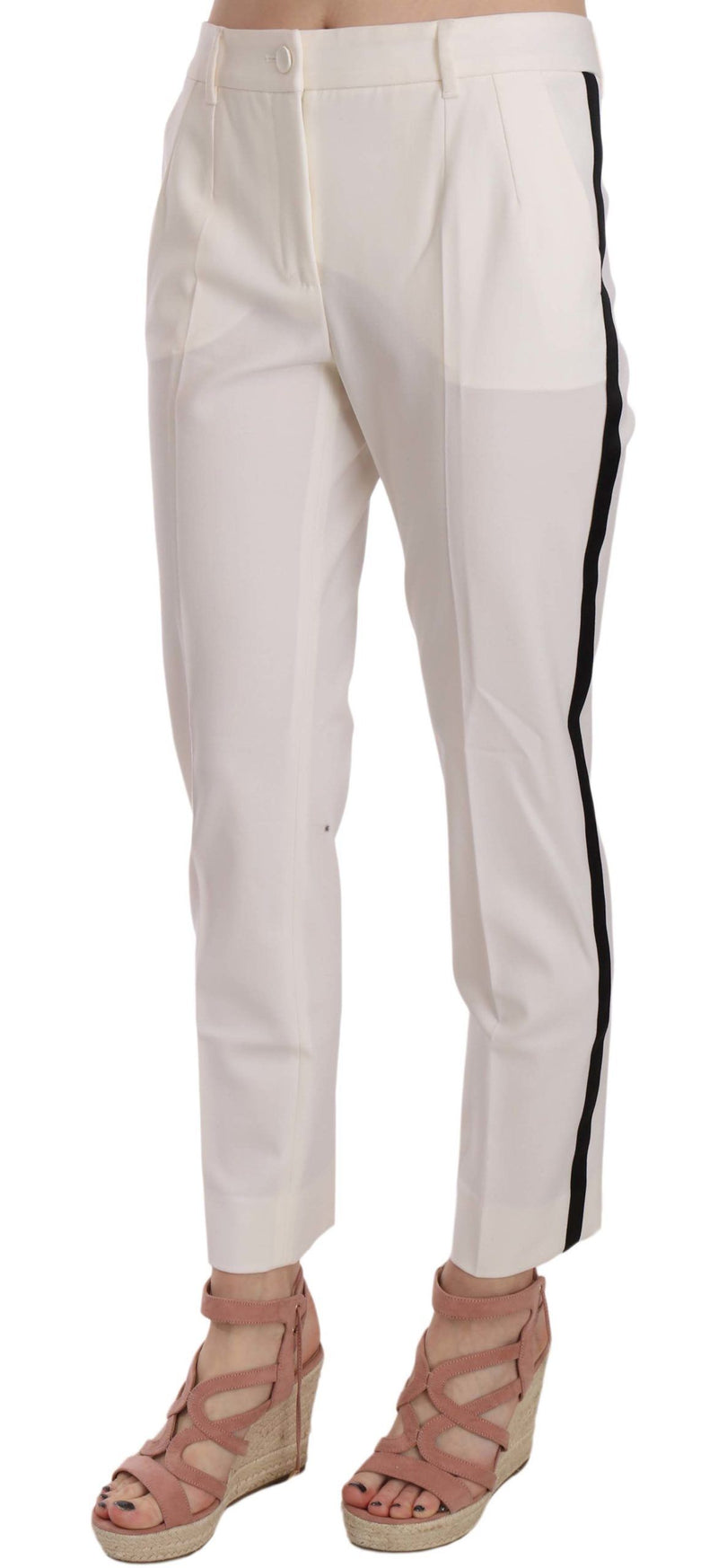 Dolce & Gabbana White Side Stripe Wool Tapered Trouser Women's Pants