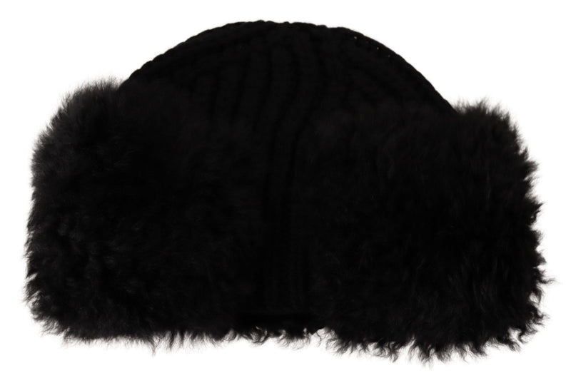 Dolce & Gabbana Elegant Black Cashmere Alpaca Fur Women's Beanie
