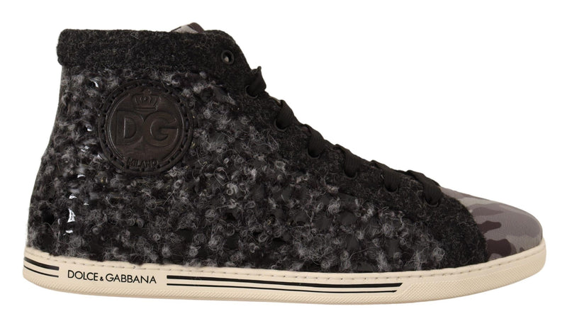 Dolce & Gabbana Gray Black Wool Cotton High Top Men's Sneakers
