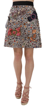 Dolce & Gabbana Silver Embellished High Waist Mini Women's Skirt