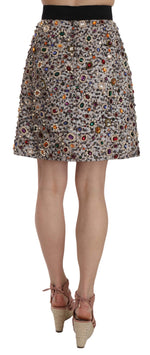 Dolce & Gabbana Silver Embellished High Waist Mini Women's Skirt