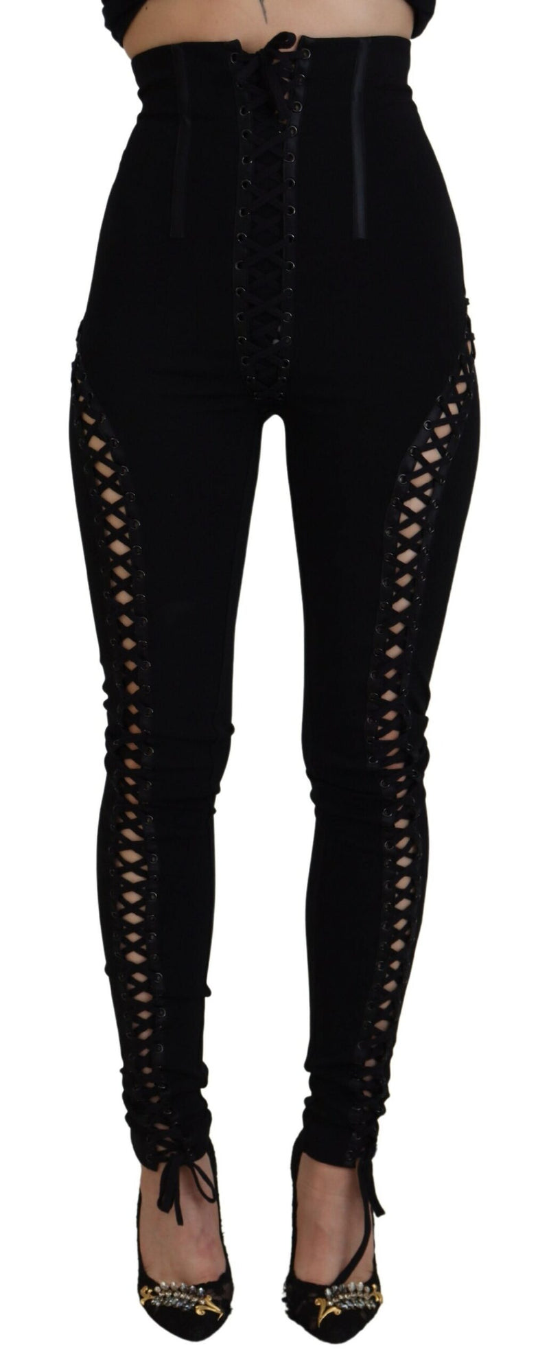 Dolce & Gabbana Black Viscose High Waist Cut Out Skinny Women's Pants