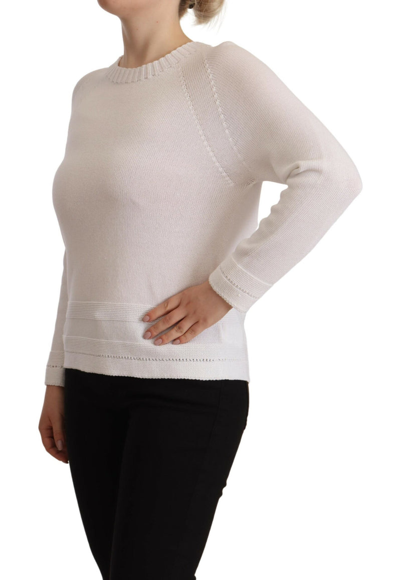 Alpha Studio White Long Sleeves Crewneck Pullover Women's Sweater