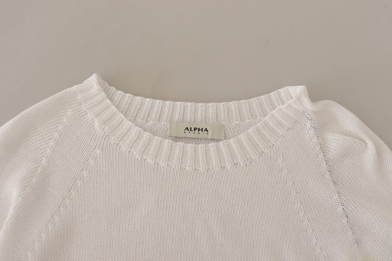 Alpha Studio Elegant White Cotton Pullover Women's Sweater
