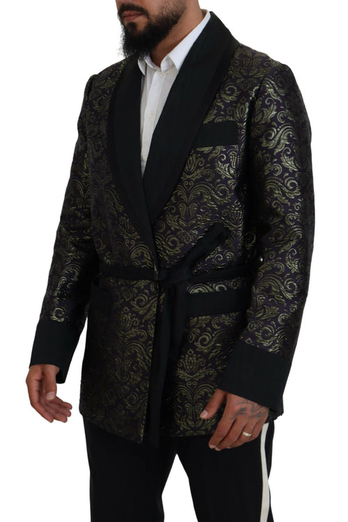 Dolce & Gabbana Gold Purple Baroque Jacket Blazer Men's Robe