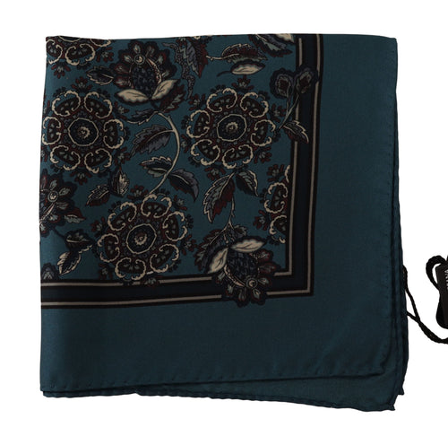 Dolce & Gabbana Blue Floral Silk Square Handkerchief Men's Scarf