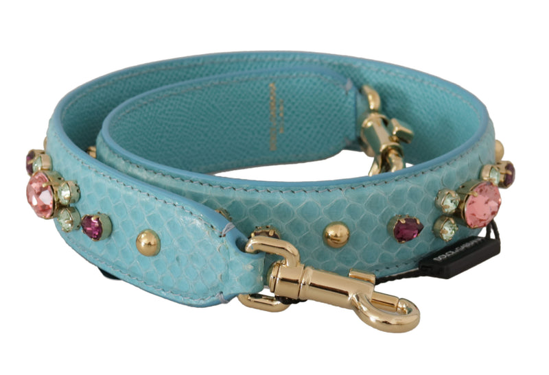 Dolce & Gabbana Elegant Blue Leather Bag Strap with Gold Women's Accents
