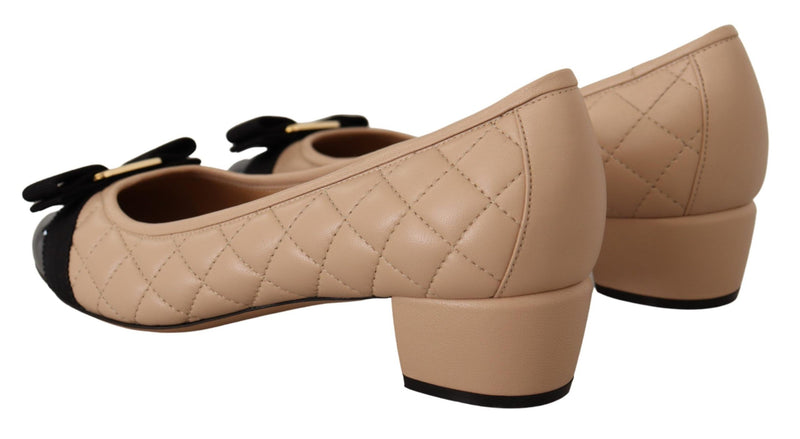 Salvatore Ferragamo Beige and Black Nappa Leather Pumps Women's Shoes