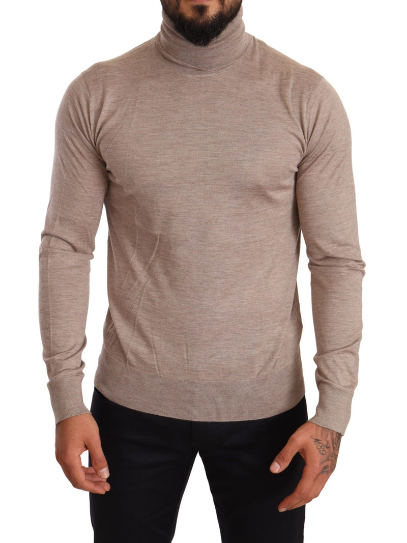 Dolce & Gabbana Beige Turtleneck Cashmere-Silk Blend Men's Sweater