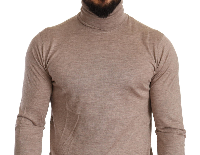 Dolce & Gabbana Beige Turtleneck Cashmere-Silk Blend Men's Sweater