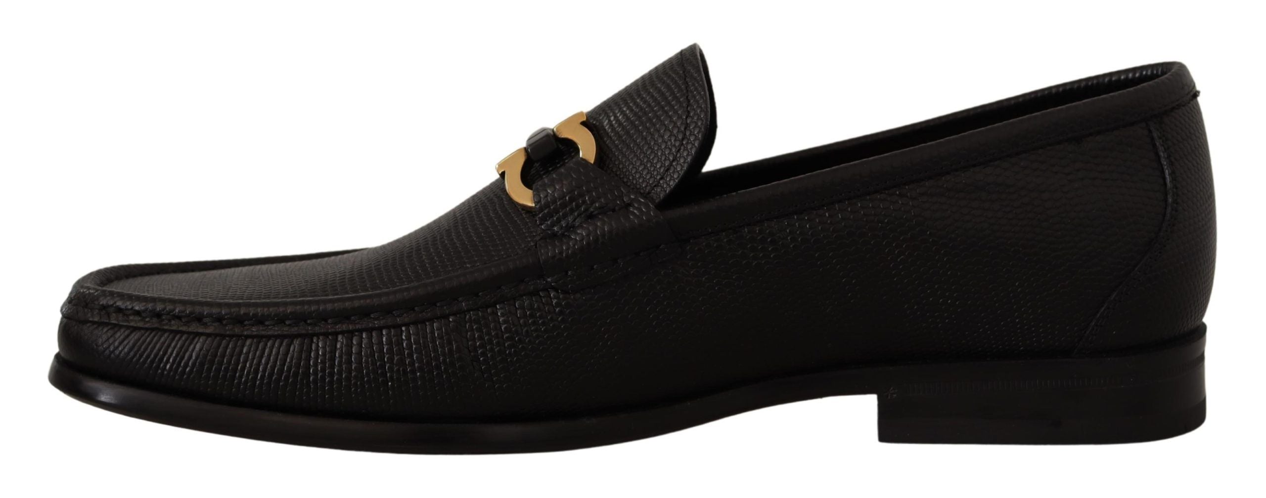 Salvatore Ferragamo Black Calf Leather Moccasins Loafers Men's Shoes