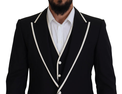 Dolce & Gabbana Elegant Black and White Slim Fit Three Piece Men's Suit