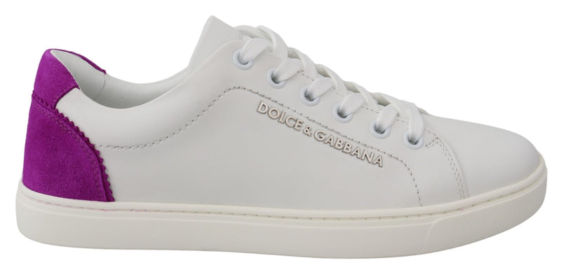 Dolce & Gabbana Chic White Leather Sneakers with Purple Women's Accents