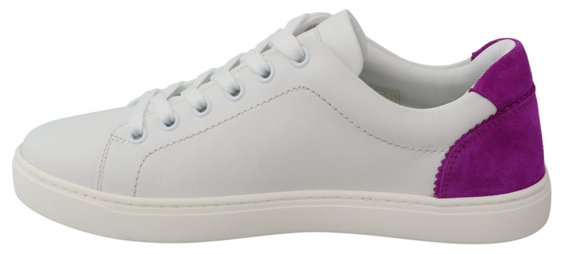 Dolce & Gabbana Chic White Leather Sneakers with Purple Women's Accents