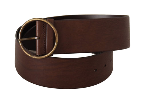 Dolce & Gabbana Elegant Brown Leather Belt with Engraved Women's Buckle