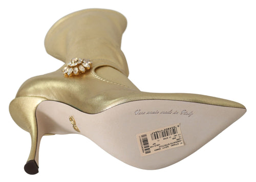 Dolce & Gabbana Elegant Gold Ankle Boots Socks with Women's Rhinestones