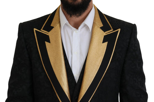 Dolce & Gabbana Elegant Black &amp; Gold Slim Fit 3 Piece Men's Suit