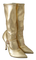 Dolce & Gabbana Gold Rhinestones Ankle Boots Socks Women's Shoes