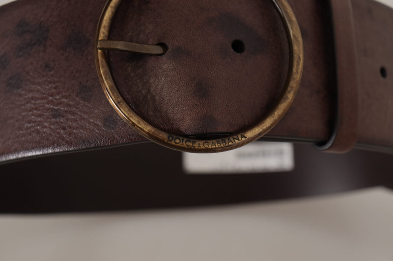 Dolce & Gabbana Elegant Dark Brown Leather Belt with Logo Women's Buckle