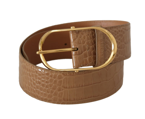 Dolce & Gabbana Elegant Beige Leather Belt with Engraved Women's Buckle