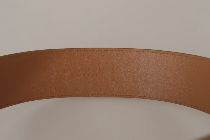 Dolce & Gabbana Elegant Beige Leather Belt with Engraved Women's Buckle