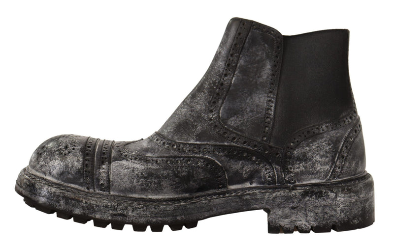 Dolce & Gabbana Elegant Gray Leather Ankle Men's Boots