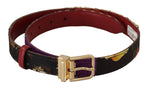 Dolce & Gabbana Multicolor Canvas Leather Belt with Engraved Women's Buckle