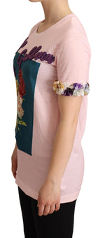 Dolce & Gabbana Pink Cotton Floral Roses Crewneck Women's T-shirt