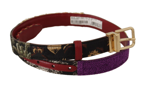 Dolce & Gabbana Multicolor Canvas Leather Belt with Engraved Women's Buckle