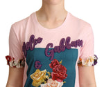 Dolce & Gabbana Pink Cotton Floral Roses Crewneck Women's T-shirt