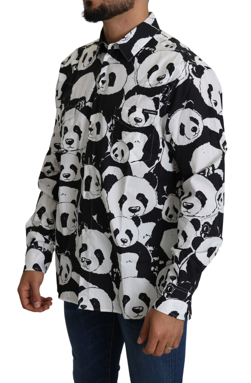 Dolce & Gabbana Panda Print Pure Cotton Shirt - Black Men's White