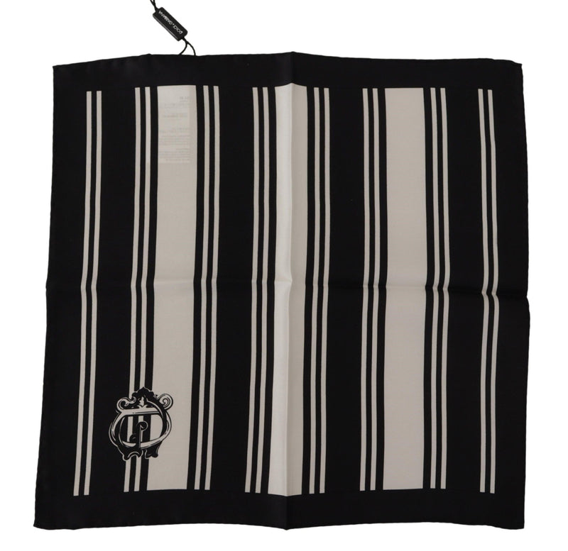 Dolce & Gabbana Black Silk Striped DG Logo Print Square Handkerchief Men's Scarf
