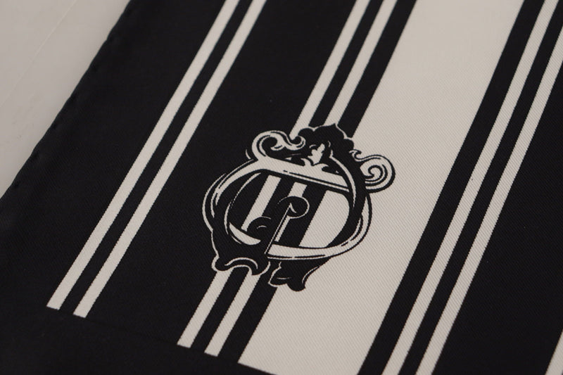 Dolce & Gabbana Black Silk Striped DG Logo Print Square Handkerchief Men's Scarf
