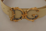 Dolce & Gabbana Beige Leather Engraved Buckle Women's Belt