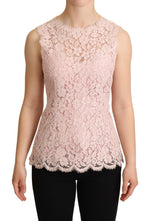 Dolce & Gabbana Pink Floral Lace Sleeveless Tank Blouse Women's Top