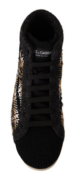 Dolce & Gabbana Beige Brown Wool Cotton High Top Men's Sneakers