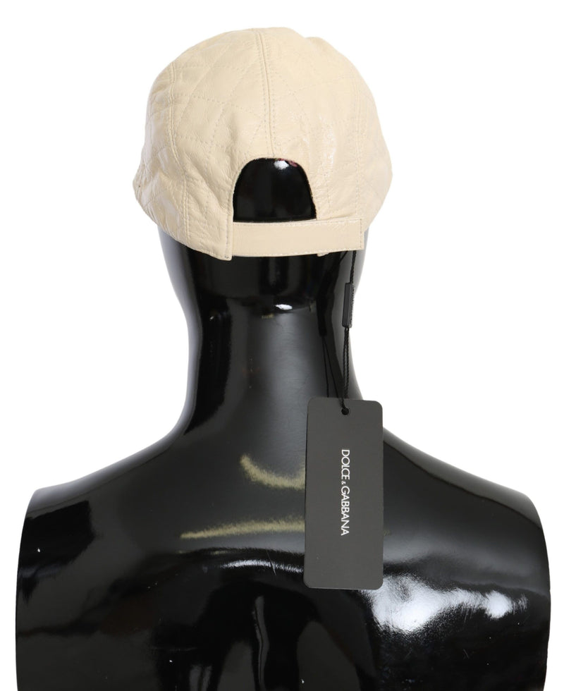 Dolce & Gabbana White Lamb Skin 100% Leather Baseball Men's Hat
