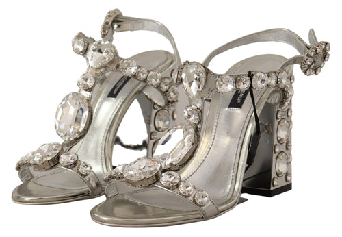 Dolce & Gabbana Silver Crystals Strap Buckle High Heel Women's Sandals