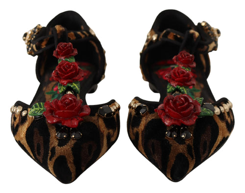 Dolce & Gabbana Floral Embellished Leopard T-Strap Women's Sandals