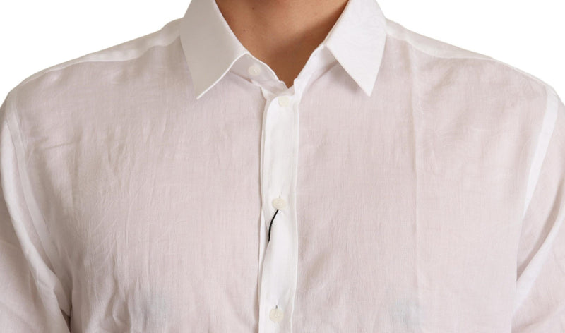 Dolce & Gabbana White Cotton Floral Pattern MARTINI Men's Shirt