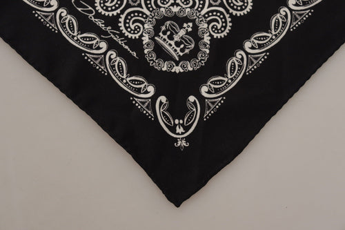 Dolce & Gabbana Black Silk DG Logo Crown Square Handkerchief Men's Scarf